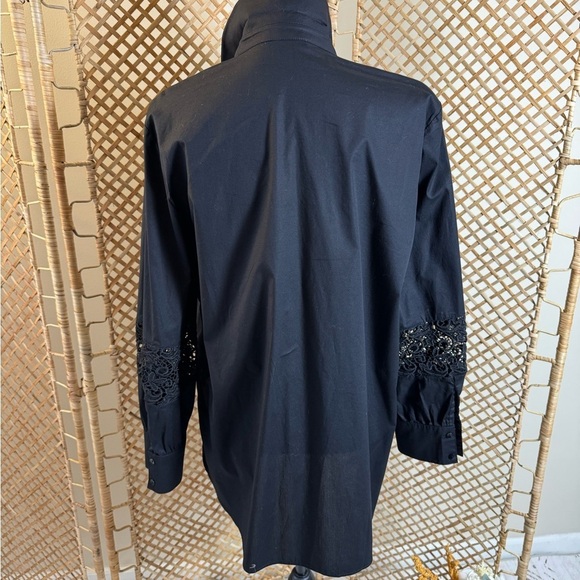 Black Button Down Lace Top - Picture 2 of 13